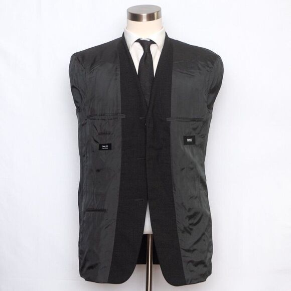 Hugo Boss 40R Black Sport Coat Blazer Jacket Plaid 3B Wool D060389 - Picture 7 of 11